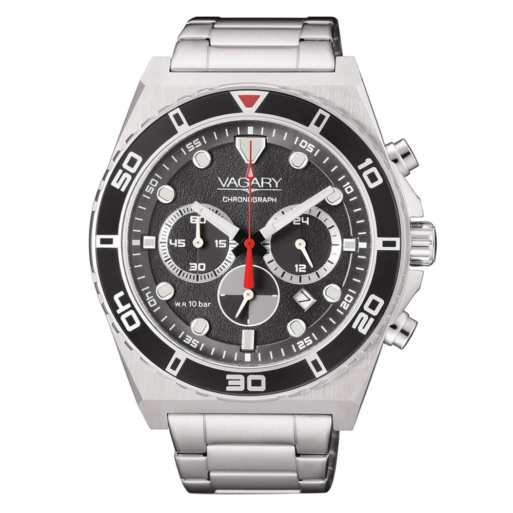 Alt Tag: CITIZEN VAGARY MOD. IV4-713-51 stainless steel chronograph watch with black dial and luminous hands