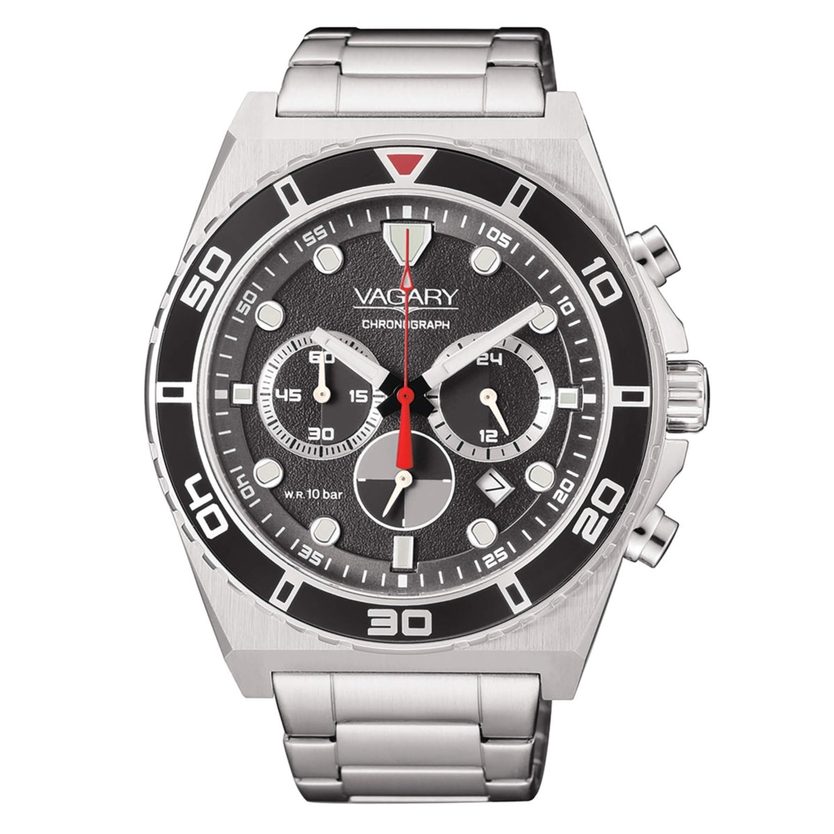 Alt Tag: CITIZEN VAGARY MOD. IV4-713-51 stainless steel chronograph watch with black dial and luminous hands