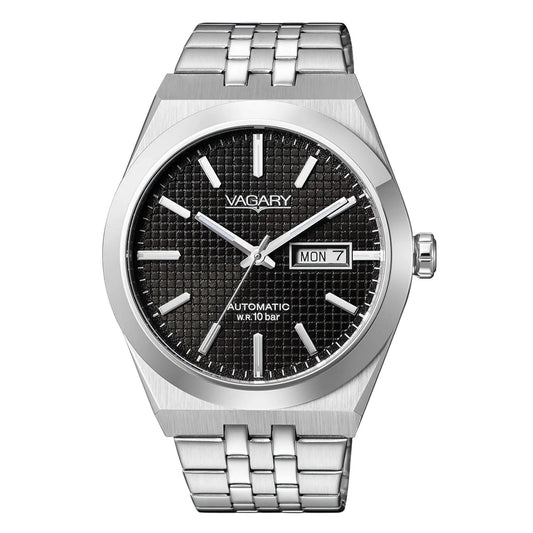 CITIZEN VAGARY MOD. IX3-513-51, silver wristwatch with black dial, automatic, water-resistant, featuring day and date display