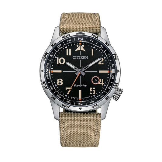 CITIZEN WATCHES Mod. BM7550-10E Gent's wristwatch with stainless steel case and fabric strap, Eco Drive movement, water resistant 10 ATM.