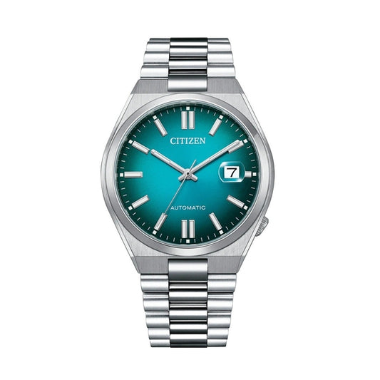 CITIZEN WATCHES Mod. NJ0151-88X, teal dial with silver bracelet, showcasing elegance and precision.