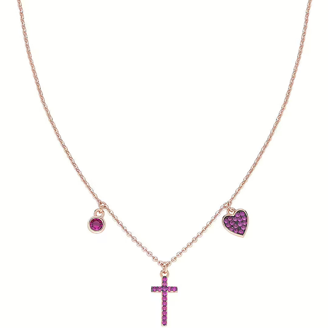 Elegant AMEN JEWELRY Mod. CLCRCURRZ necklace with cross and heart charms on a delicate chain
