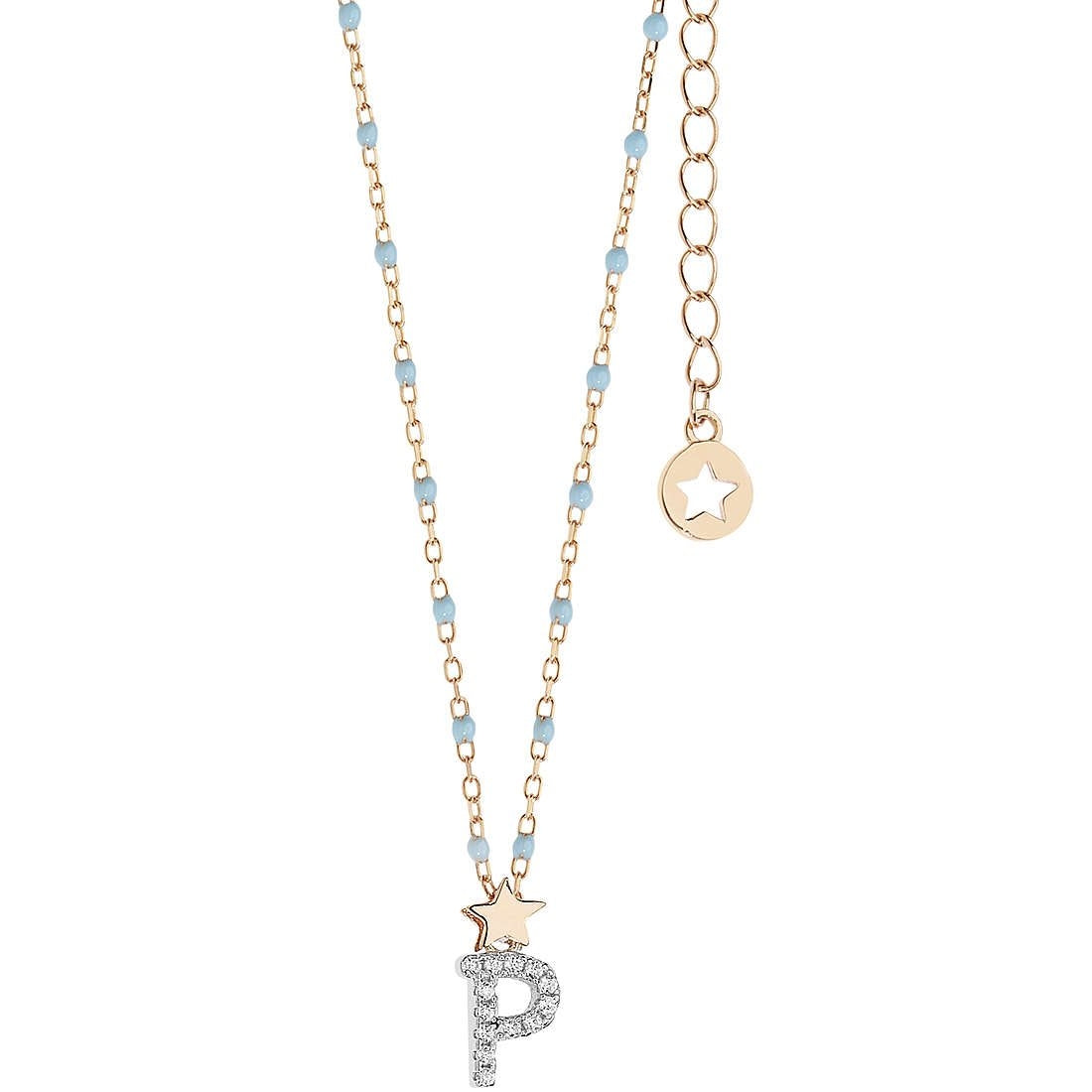 Elegant necklace, COLLANE COMETE MOD. GLA188, with star and letter P pendant on a delicate chain.