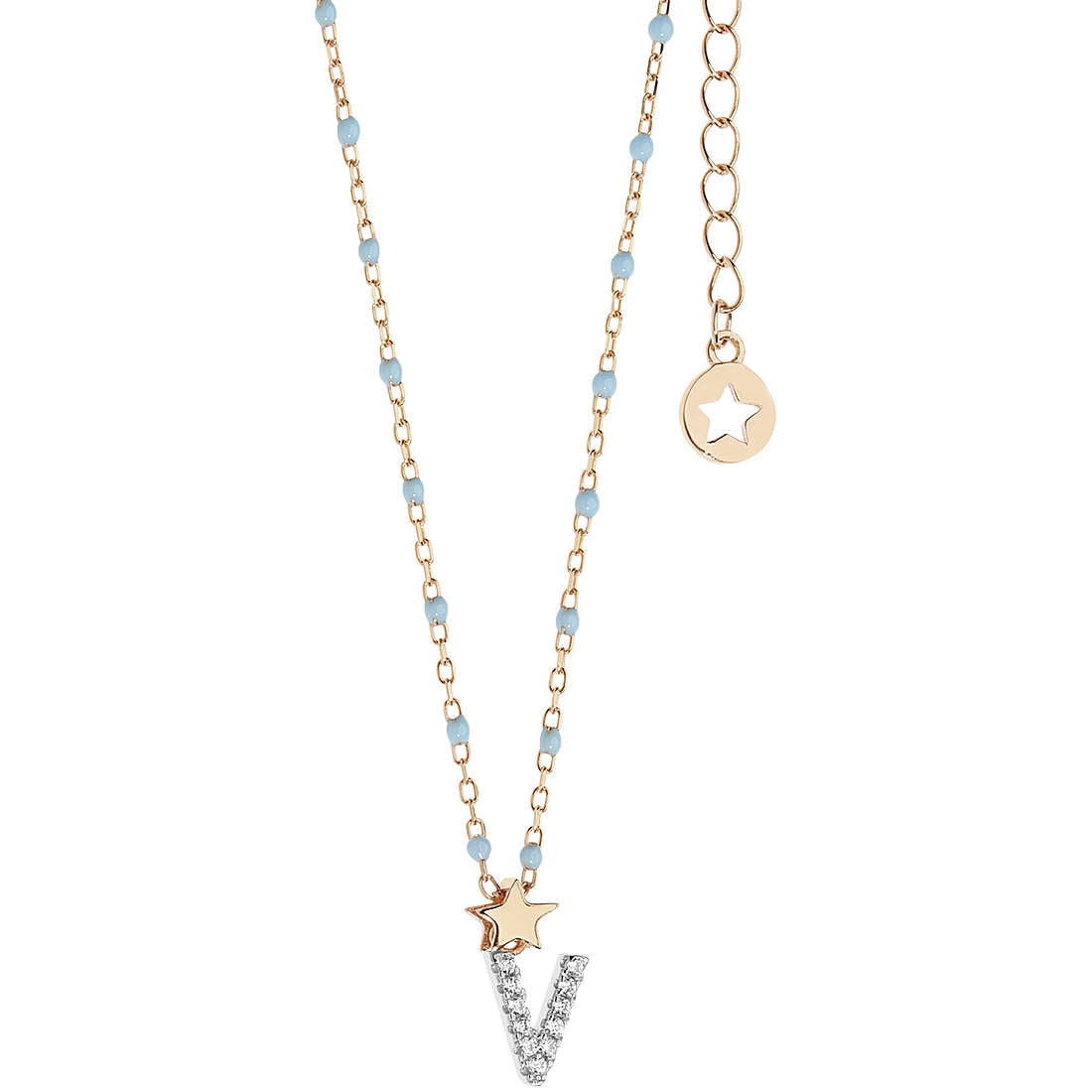 COLLANE COMETE MOD. GLA194 necklace with star and letter "V" pendant on a decorative chain.