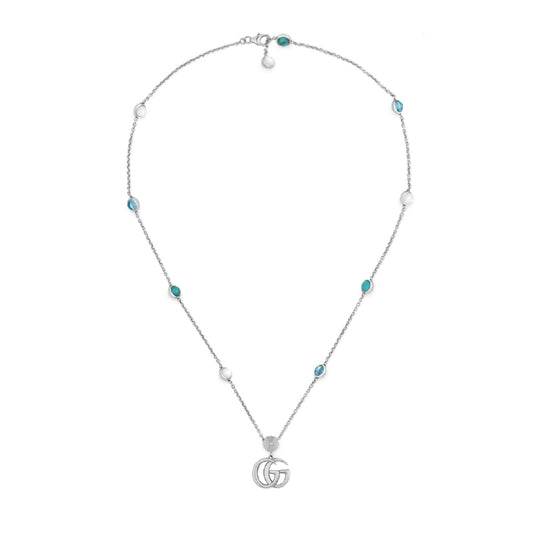 COLLANE GUCCI MOD. YBB527399001 stylish silver necklace with turquoise and pearl accents