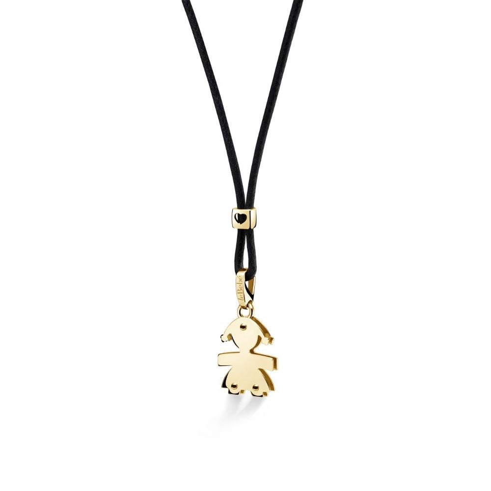 Gold 9 Kt necklace for ladies, COLLANE LE BEBE MOD. LBB007-N, made in Italy, with pendant on black cord in official packaging.