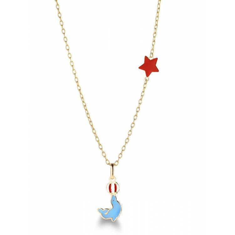 Gold necklace with a star pendant, COLLANE LE BEBE MOD. PMG161, made in Italy for ladies, 9 Kt gold in official packaging.