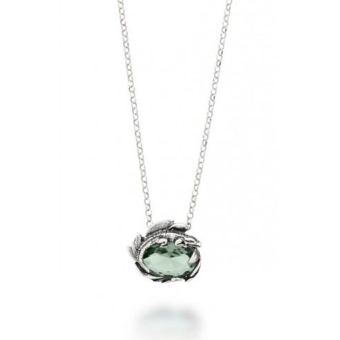 Elegant pendant necklace - COLLANE RASPINI MOD. 12086 with green gemstone and silver details