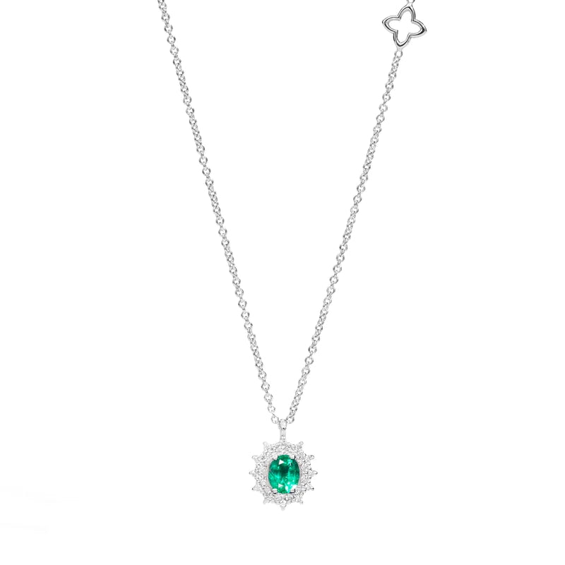 Elegant necklace featuring a vibrant green gemstone pendant, designed in the COLLANE RECARLO MOD. P77CC001_SM style.