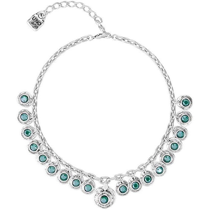 COLLANE UNO DE 50 MOD. UD_COL1337VRDMTL0U necklace with green accents and silver chain.