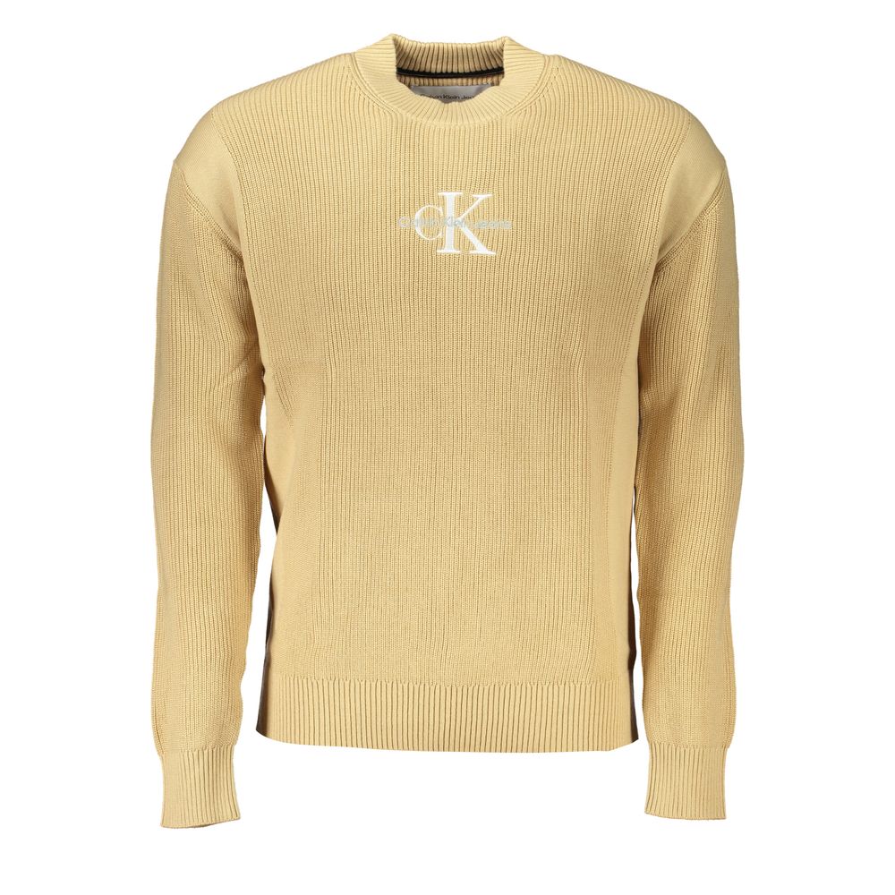 Calvin Klein Beige Cotton Sweater with long sleeves, crew neck, contrast details, and logo embroidery made with 95% transitional cotton.