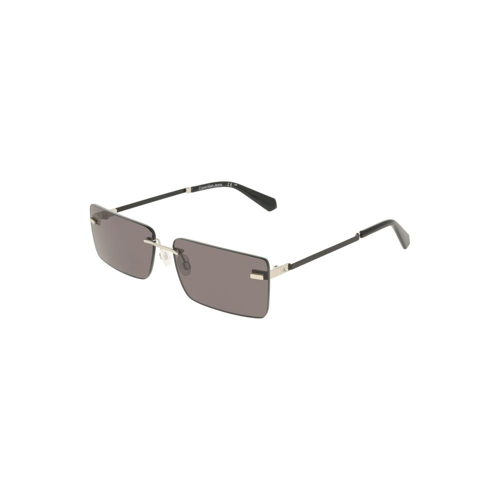 Calvin Klein Black Metal Women Sunglass with sleek metal frame and smoke lens, a trendy accessory for fashion-forward individuals.