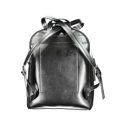 Calvin Klein Black Polyester Backpack with adjustable straps, external and internal pockets, and zip closure made from recycled materials.