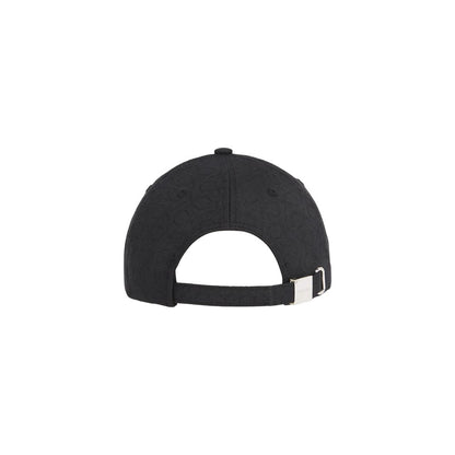Back view of Calvin Klein Black Recycled Polyester Cap (Baseball Hat) with adjustable strap and jacquard design.