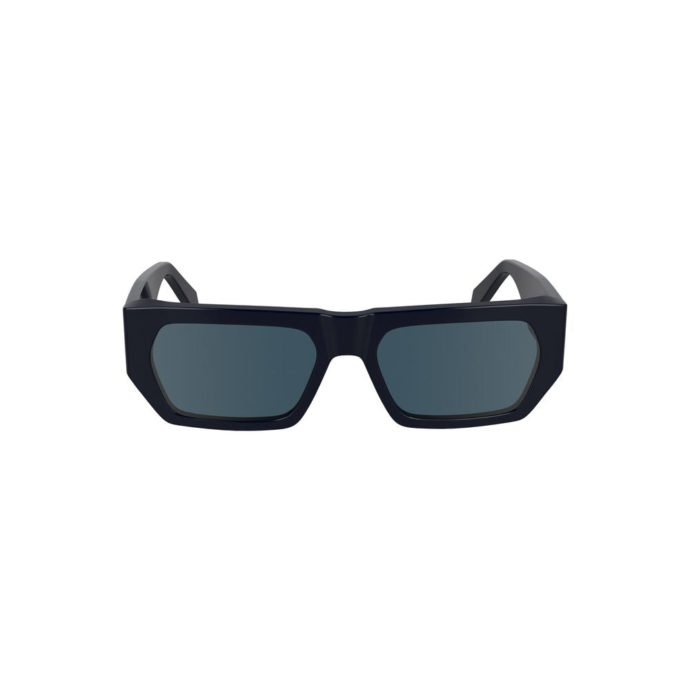 Calvin Klein Blue Acetate Women Sunglasses with rectangular blue-tinted lenses in eco-friendly frame for stylish sun protection.