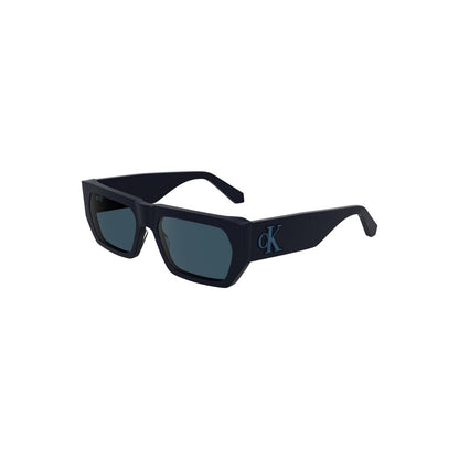 Calvin Klein Blue Acetate Women Sunglasses featuring rectangular tinted lenses and sleek bio-acetate frame for stylish sun protection.