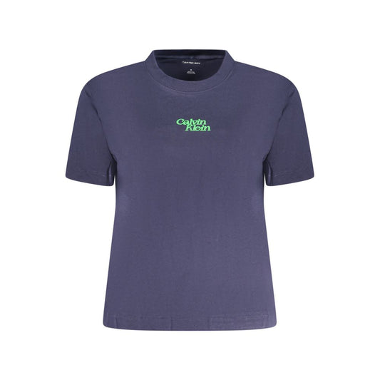 Calvin Klein Blue Cotton Women T-Shirt with logo, short sleeve crew neck, perfect for casual style and comfort.