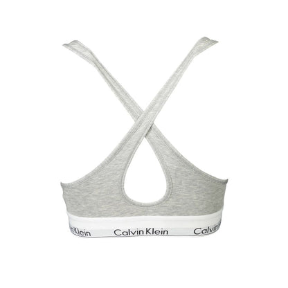 Calvin Klein Brown Cotton Women Bralette with crossed straps, elastic design, and logo detail for style and comfort.