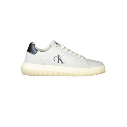 Calvin Klein Brown Leather Men Sneaker with eco-friendly design, featuring lace-up style and dynamic print, luxury footwear for casual wear.