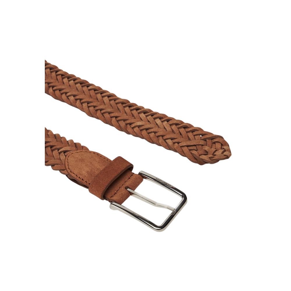 Calvin Klein Brown Leather Regular Belt with braided design and metal buckle for elegant and sophisticated style.