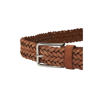 Calvin Klein Brown Leather Regular Belt with elegant braided suede design and sturdy metal buckle for versatile style.