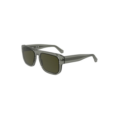 Calvin Klein Gray Acetate Men Sunglass with square frame and smoke lenses, featuring the iconic Calvin Klein logo for authenticity.