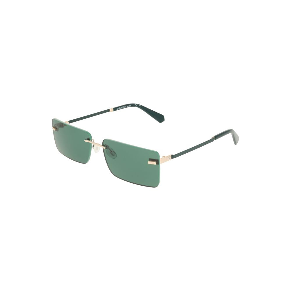 Calvin Klein Green Metal Women Sunglass with sleek rectangular lenses and bold metal frame for stylish sophistication.