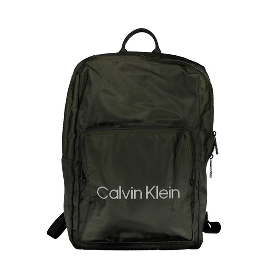 Calvin Klein Green Polyester Men Backpack with laptop compartment and front pocket, featuring sleek design and fashion-forward detailing.
