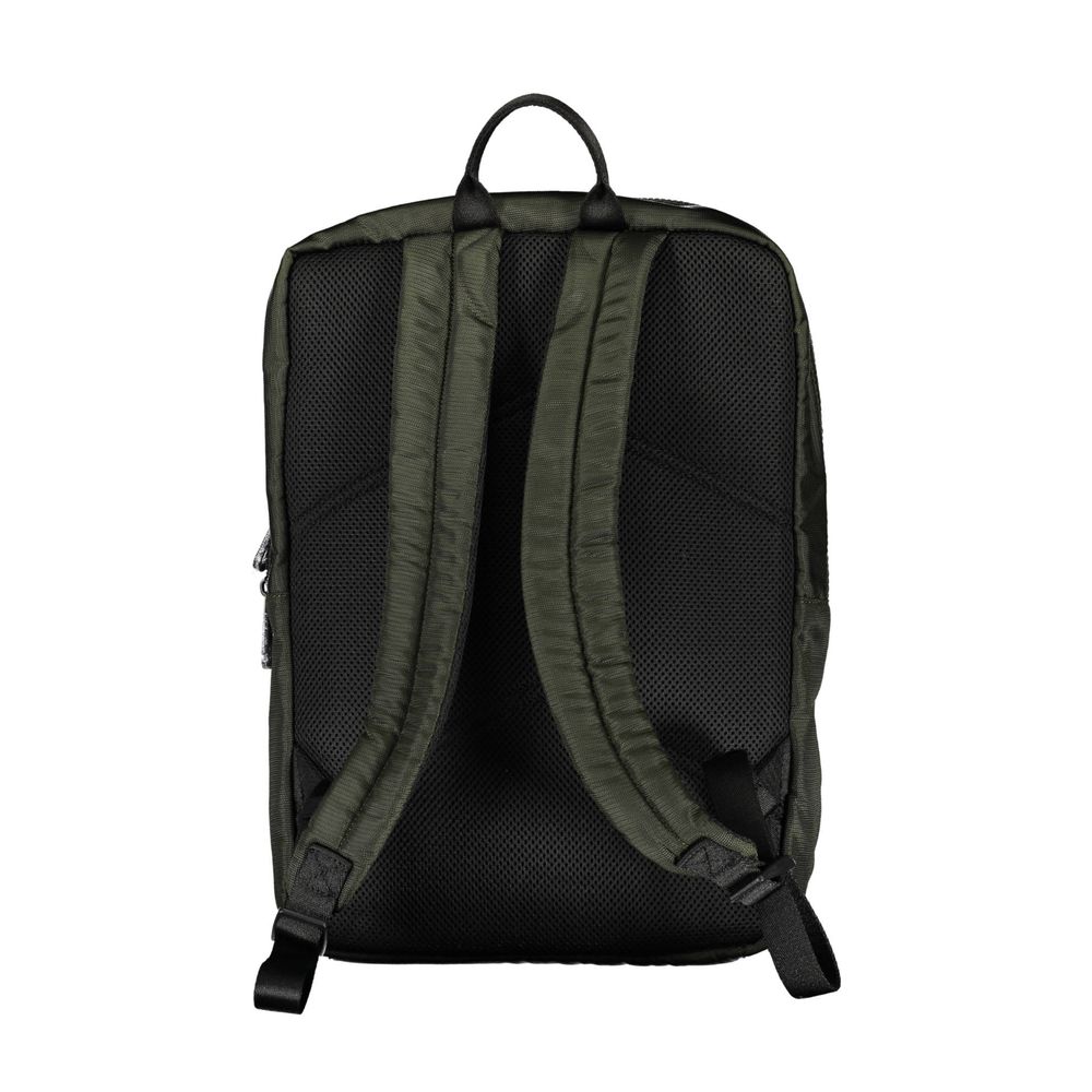 Calvin Klein Green Polyester Men Backpack with ergonomic straps, rear view.