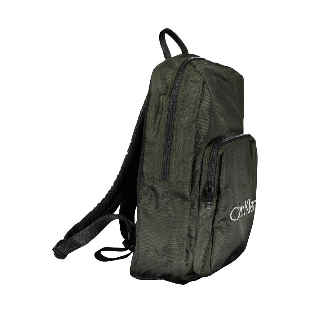Calvin Klein Green Polyester Men Backpack with external pocket and laptop space for stylish functionality.