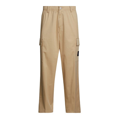 Calvin Klein Jeans Beige Recycled Cotton Cargo Pants with straight fit and cargo pockets for style and comfort.
