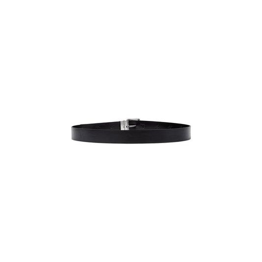 Calvin Klein Jeans Black Leather Belt, 35mm wide, minimalist design with polished metal buckle, perfect for casual and smart outfits.