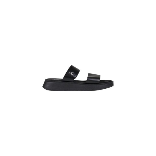 Calvin Klein Jeans Black Leather Flat Sandals Calvin Klein Jeans