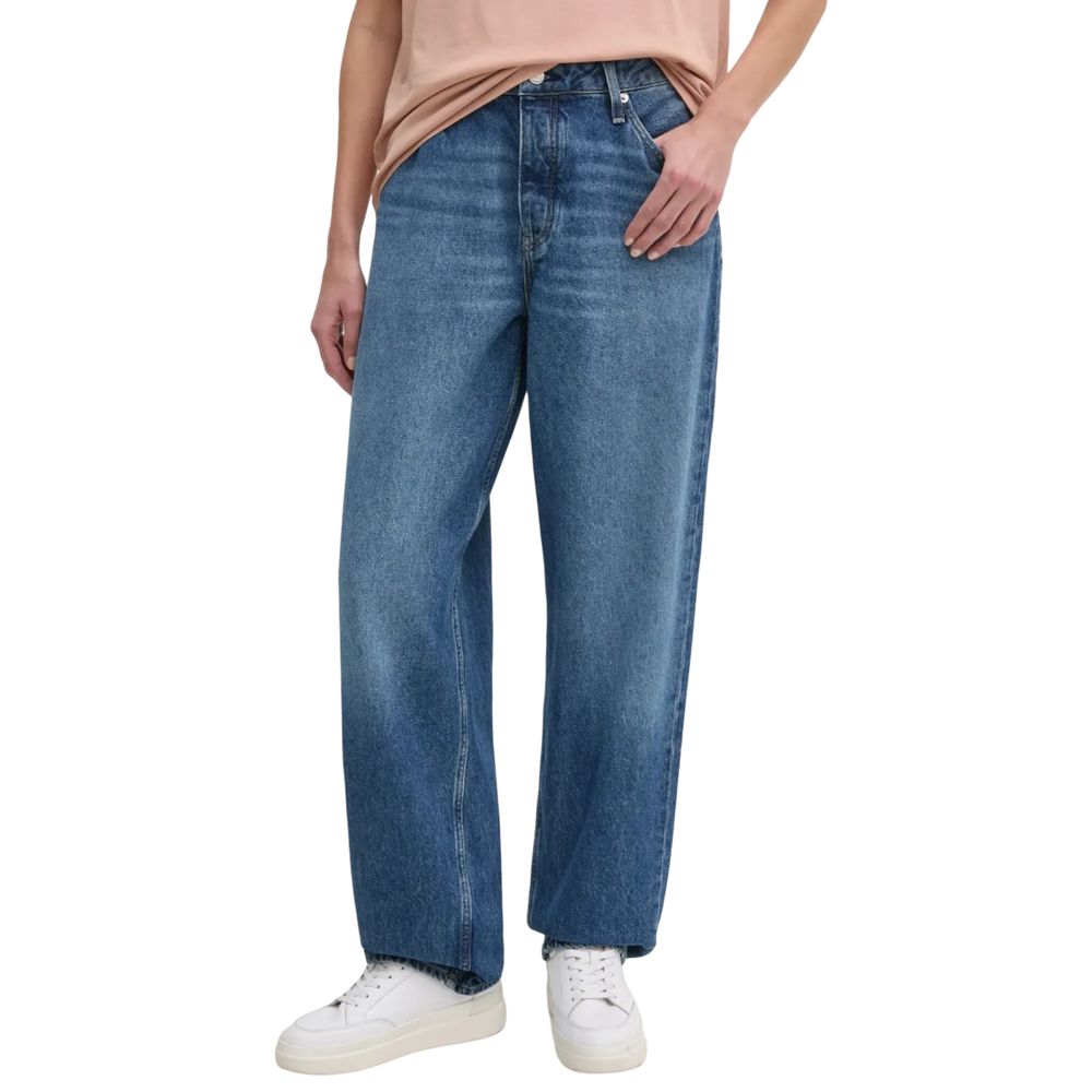Calvin Klein Jeans Blue Cotton Mom Jeans, loose fit, stylish and casual design for women, 80% cotton.