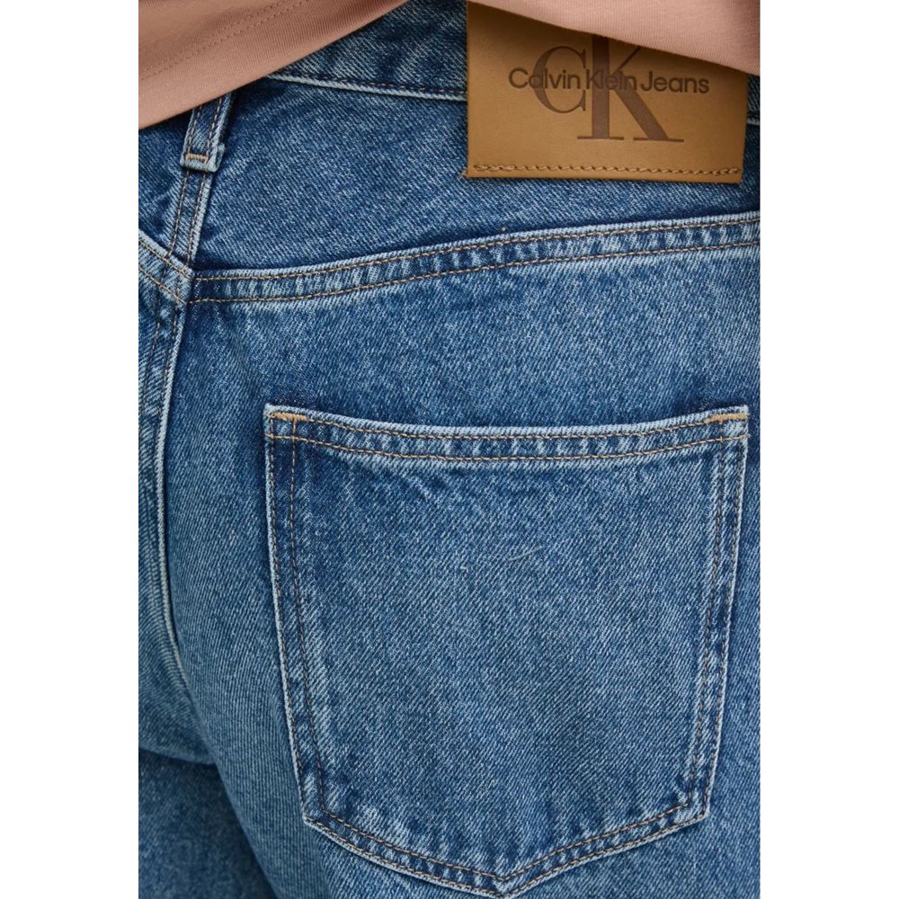 Calvin Klein Jeans Blue Cotton Mom Jeans with classic back pocket and CK label, showcasing trendy and sustainable denim fashion.