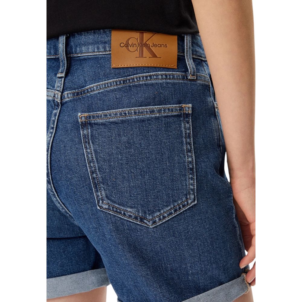 Back view of Calvin Klein Jeans Blue Cotton Shorts showing pocket and logo patch.