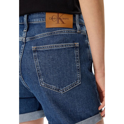 Back view of Calvin Klein Jeans Blue Cotton Shorts showing pocket and logo patch.