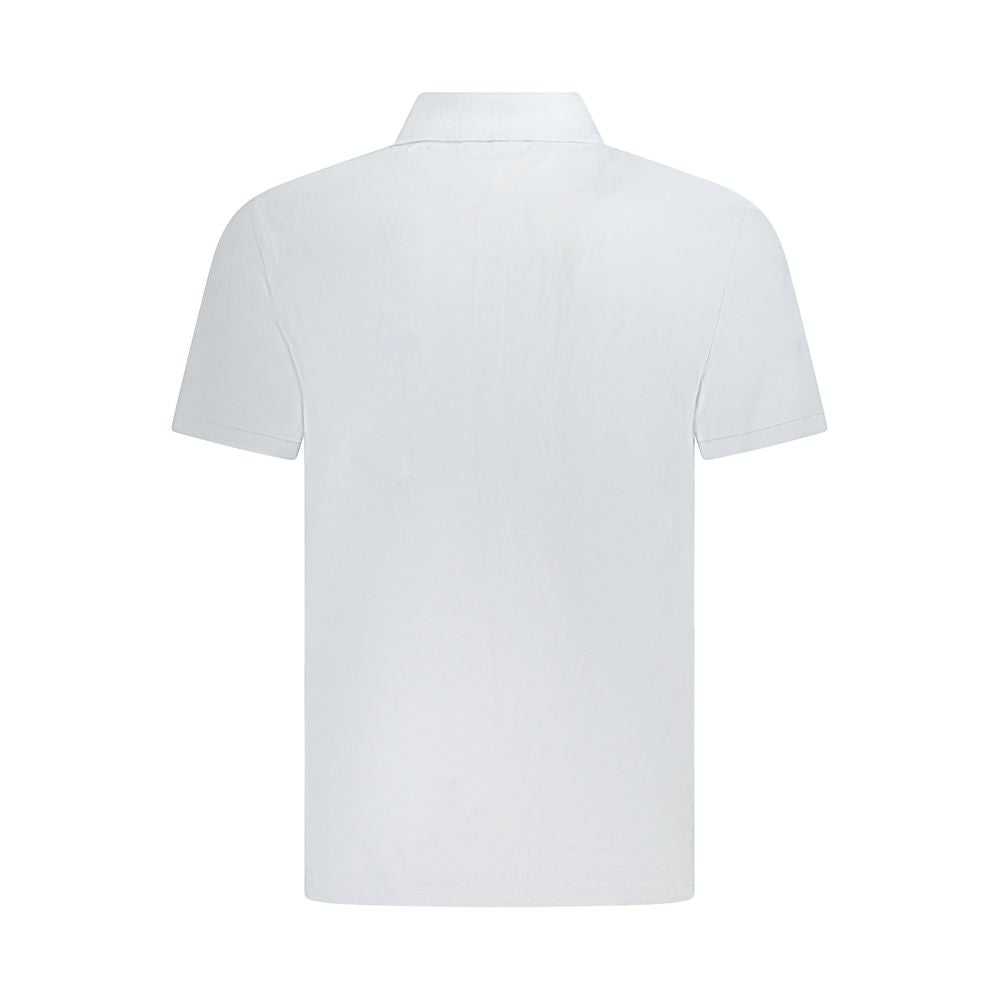 Calvin Klein Light Blue Cotton Men Polo Shirt classic fit back view with short sleeves and iconic logo detailing.