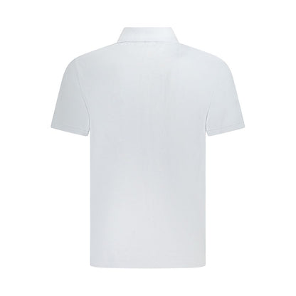 Calvin Klein Light Blue Cotton Men Polo Shirt classic fit back view with short sleeves and iconic logo detailing.