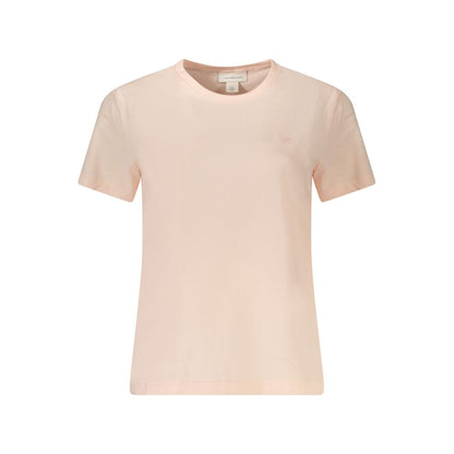 Calvin Klein Pink Cotton Women T-Shirt with logo embroidery and crew neck, perfect for a chic casual look.
