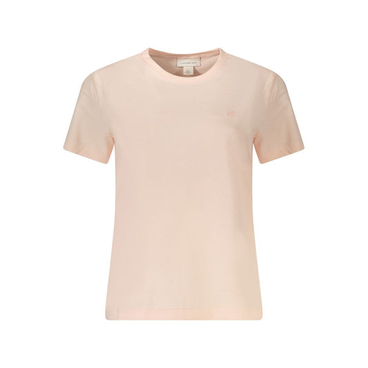 Calvin Klein Pink Cotton Women T-Shirt with logo embroidery and crew neck, perfect for a chic casual look.