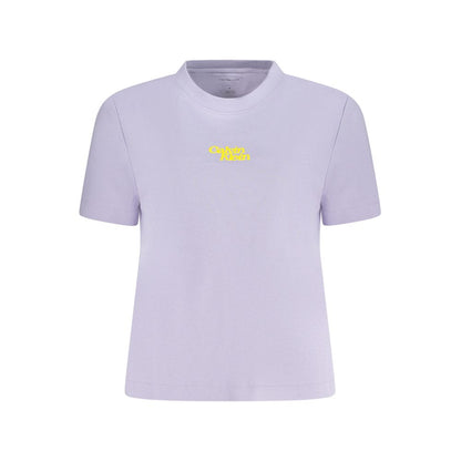 Calvin Klein Purple Cotton Women T-Shirt with logo, crew neck, and short sleeves in a sleek purple hue.