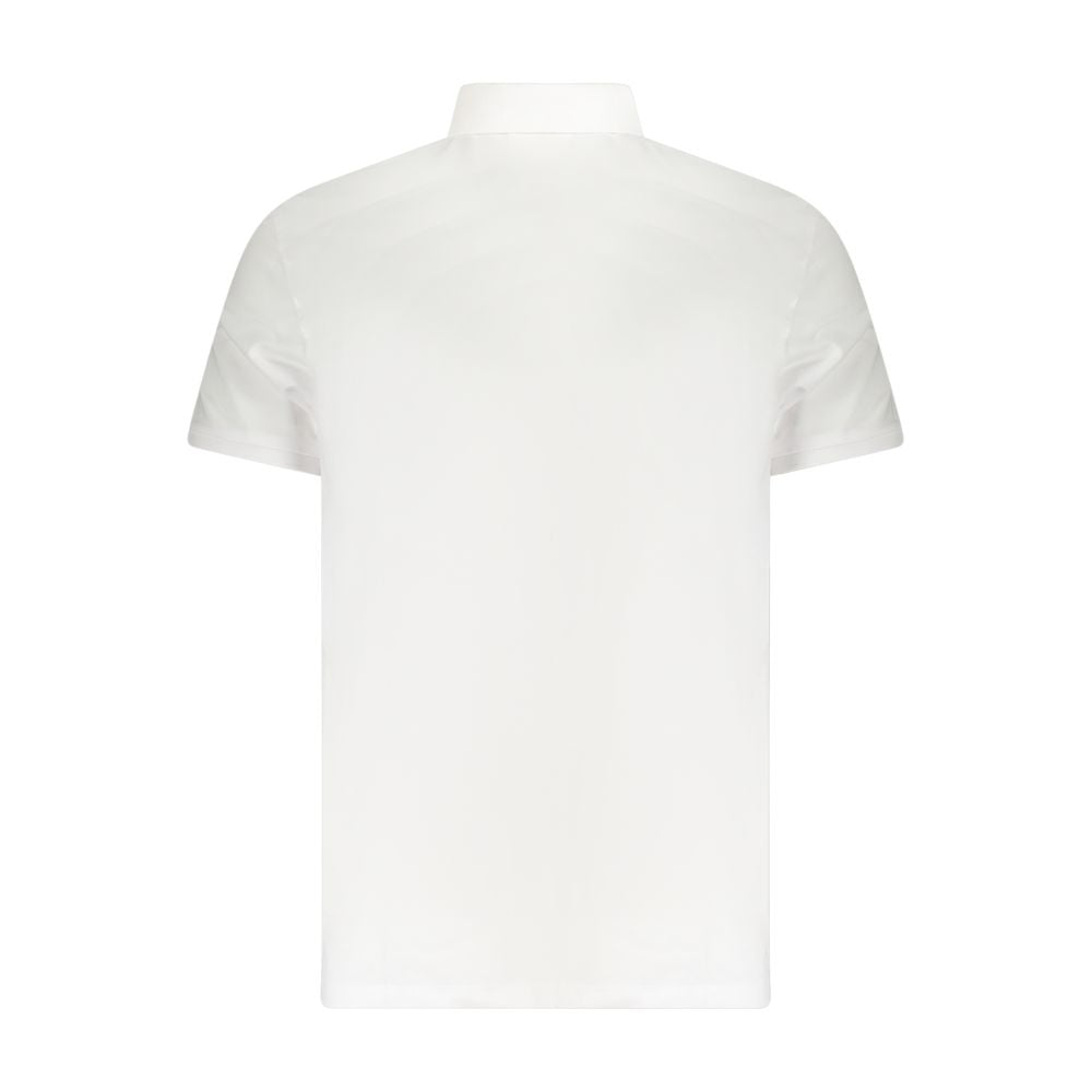 Rear view of a Calvin Klein White Cotton Men Polo Shirt showcasing timeless elegance and comfort.