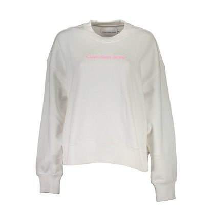 Calvin Klein White Cotton Women Sweater - Iconic long-sleeve crew neck top with logo for casual elegance.