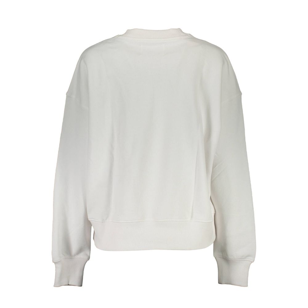 Back view of Calvin Klein White Cotton Women Sweater showing long sleeves and crew neck design for casual sophistication.