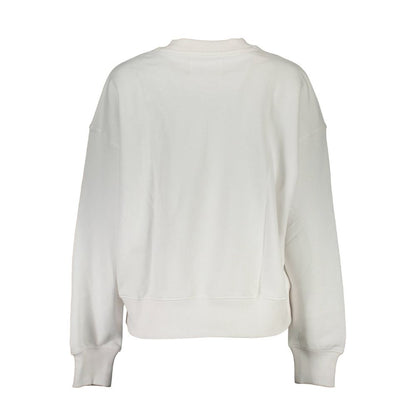 Back view of Calvin Klein White Cotton Women Sweater showing long sleeves and crew neck design for casual sophistication.