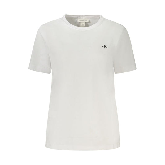 Calvin Klein White Cotton Women T-Shirt with embroidered logo, featuring a classic crew neck for versatile casual and evening styling.