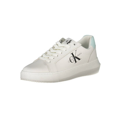 Calvin Klein White Recycled Polyester Women Sneaker with bold logo, eco-friendly design for fashion-conscious trendsetters.