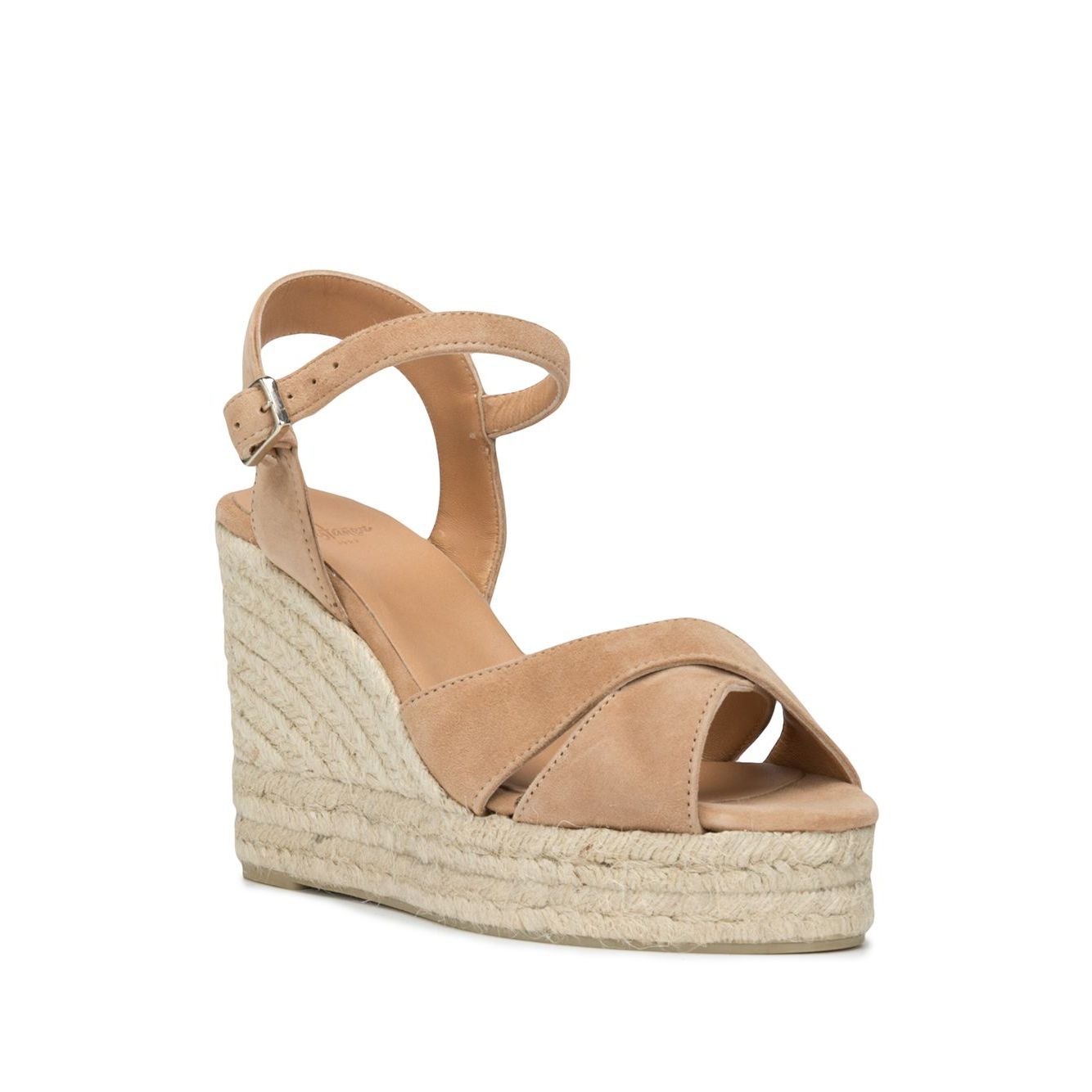 Castañer Castaner Flat shoes Brown beige leather espadrilles with braided raffia platform and silver-tone buckle fastening.