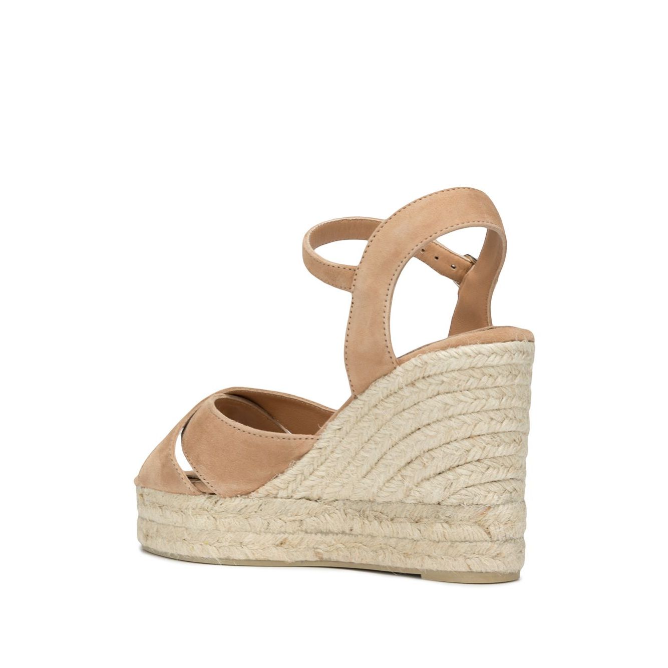 Castañer Castaner Flat shoes Brown with raffia platform and almond toe, featuring buckle fastening and suede leather espadrilles.